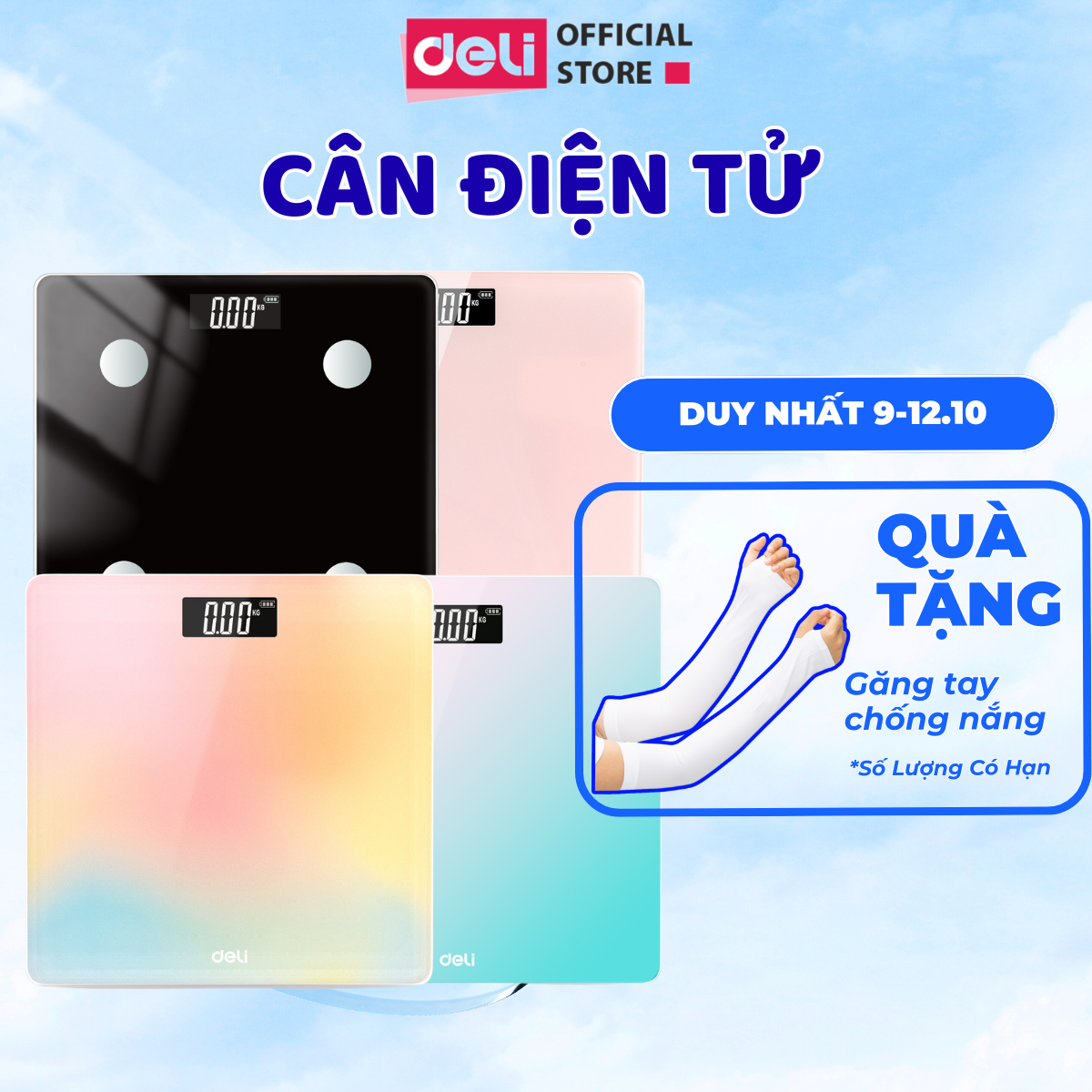 Cân điện tử cân sức khỏe gia đình Deli kính cường lực tải trọng 180kg, độ chính xác cao - E86120