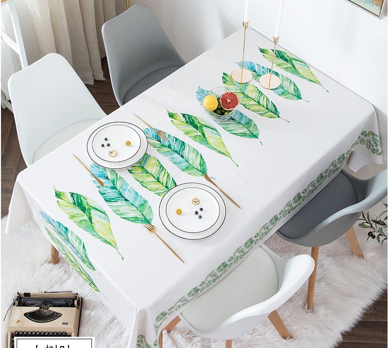 Khăn trải bàn PVC nhựa pha vải 6 KÍCH THƯỚC đàn hồi cao cấp HỌA TIẾT LÁ XANH DỌC table cloth vintage canvas KPV010 trangtridecor