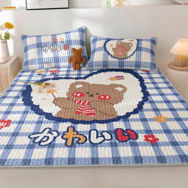 Chiếu điều hòa cao su 1m6 x 2m gấu xinh tặng kèm 2 vỏ áo gối