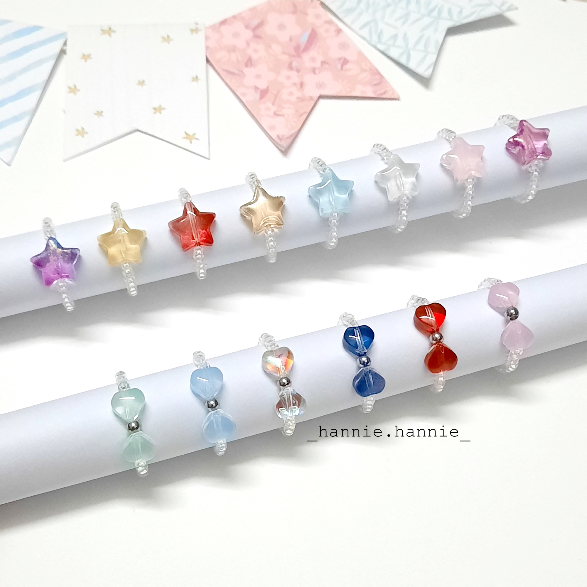 ❤️️💛💙💜🖤 Nhẫn hạt cườm trong nơ ngôi sao bướm - Nhẫn nữ handmade đơn giản