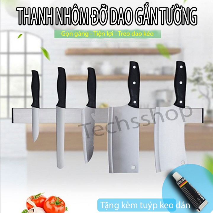 Giá kệ máng dao kéo bằng nam châm dán tường siêu dính - Thanh treo dao bằng nhôm không rỉ sét có kèm keo dán - Kệ treo dao kéo - Kệ vắt dao treo tường - Kệ để dao kéo muỗng - Đồ dùng nhà bếp - Kệ dao dán tường