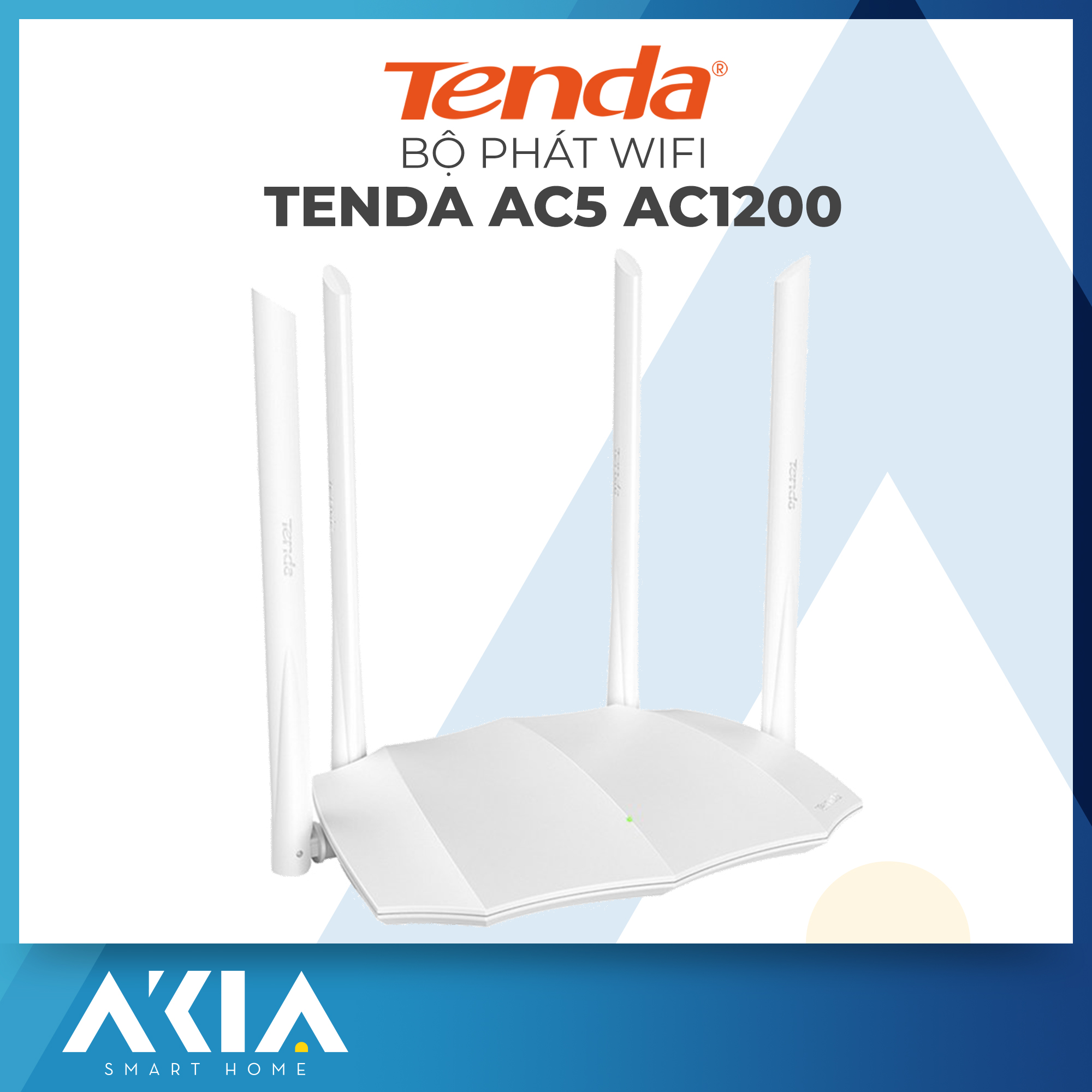 Bộ Phát Wifi Băng Tần Kép Tenda AC5 V3 Chuẩn AC1200 - Router Wifi tốc độ cao 1167Mbps, 4 Ăngten Phủ Sóng Rộng, Ưu tiên tốc độ thông minh