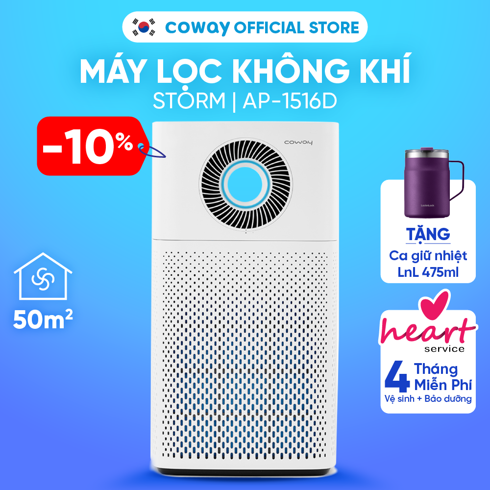 [Chỉ giao HN và TP.HCM] Máy lọc không khí Coway Storm AP-1516D | Diện tích 50m2 | Chế độ gió đa chiều, tính năng hẹn giờ, phù hợp cho phòng khách | Hàng chính hãng