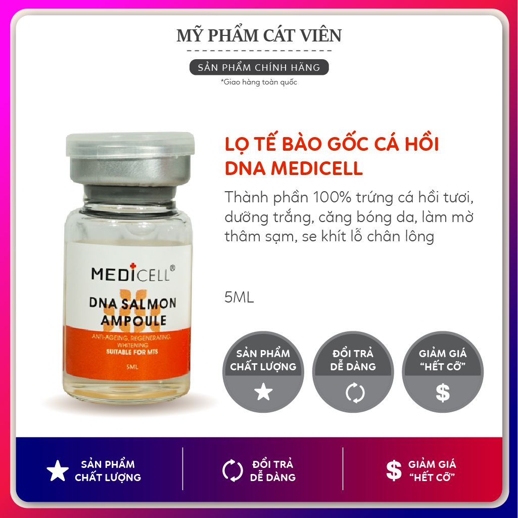 Tế bào gốc cá hồi DNA Salmon Medicell, dưỡng ẩm căng bóng da, dưỡng trắng mờ thâm sạm, se khít lỗ chân lông - 1 lọ 5ml