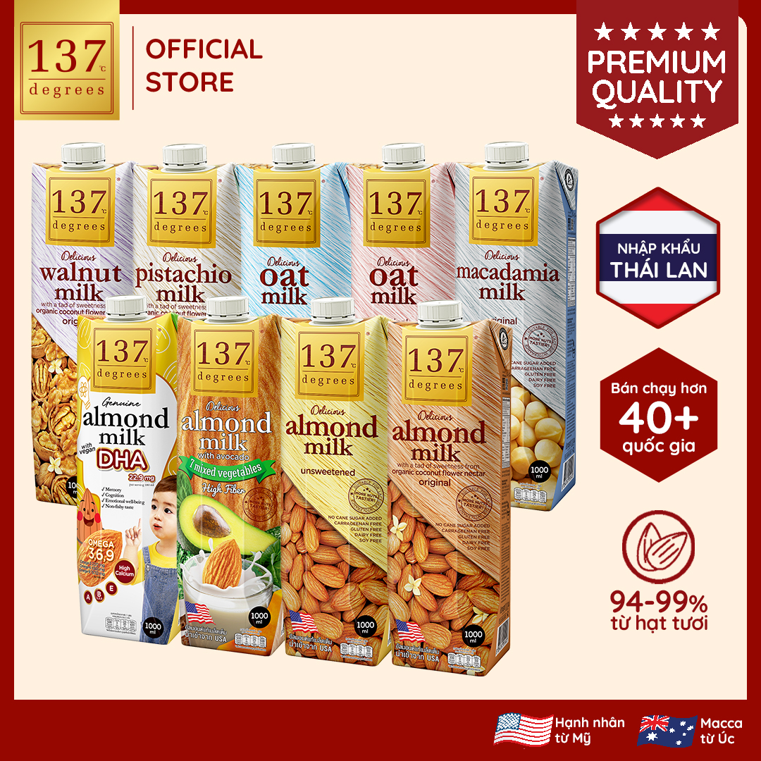 [1 Liter Box] Pure Nut Milk (Unsweetened) 137 Degrees Imported from Thailand Nutrition