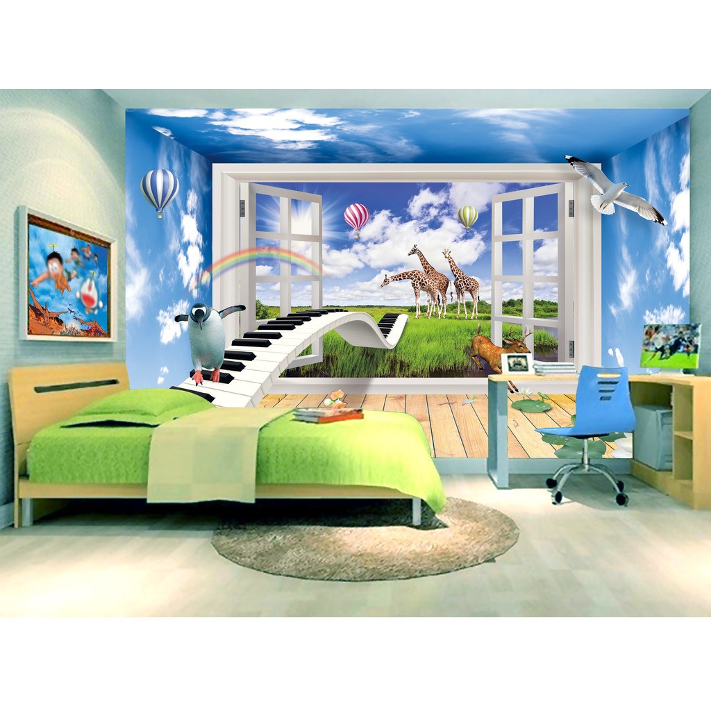 Tranh dán tường 3d cửa sổ đàn binbin cs63