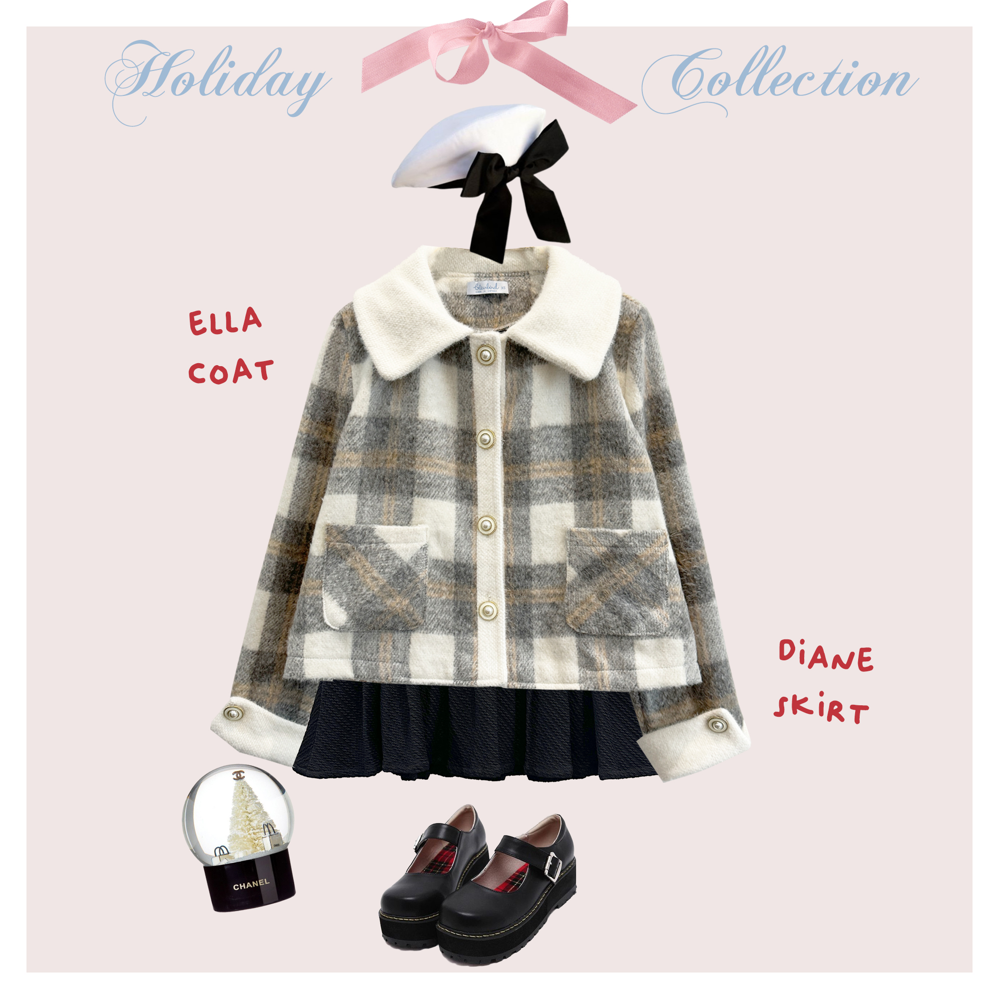 Bleubird áo khoác dạ lông kẻ caro ella coat