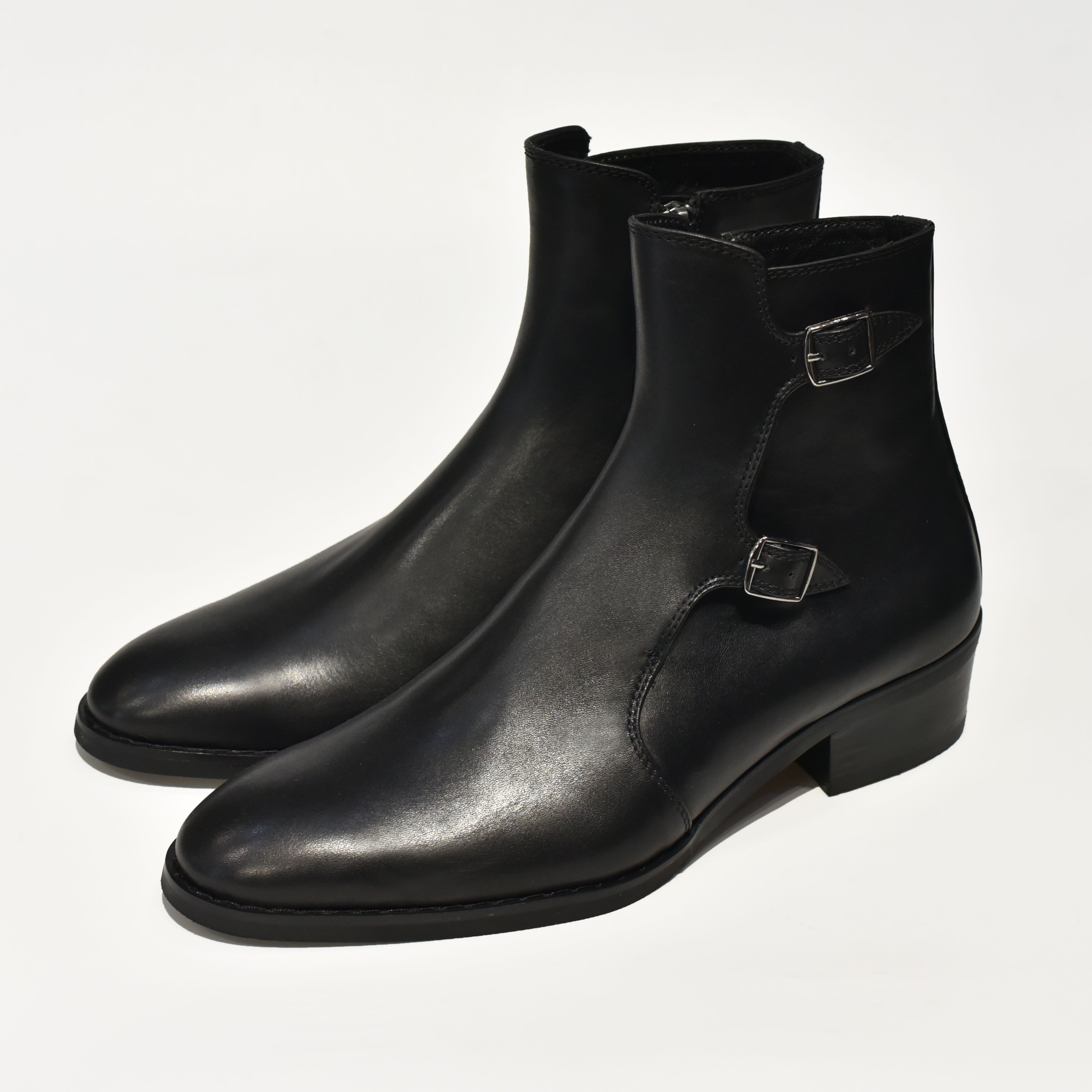 Giày zip boot double monkstrap nam màu đen da bò mộc
