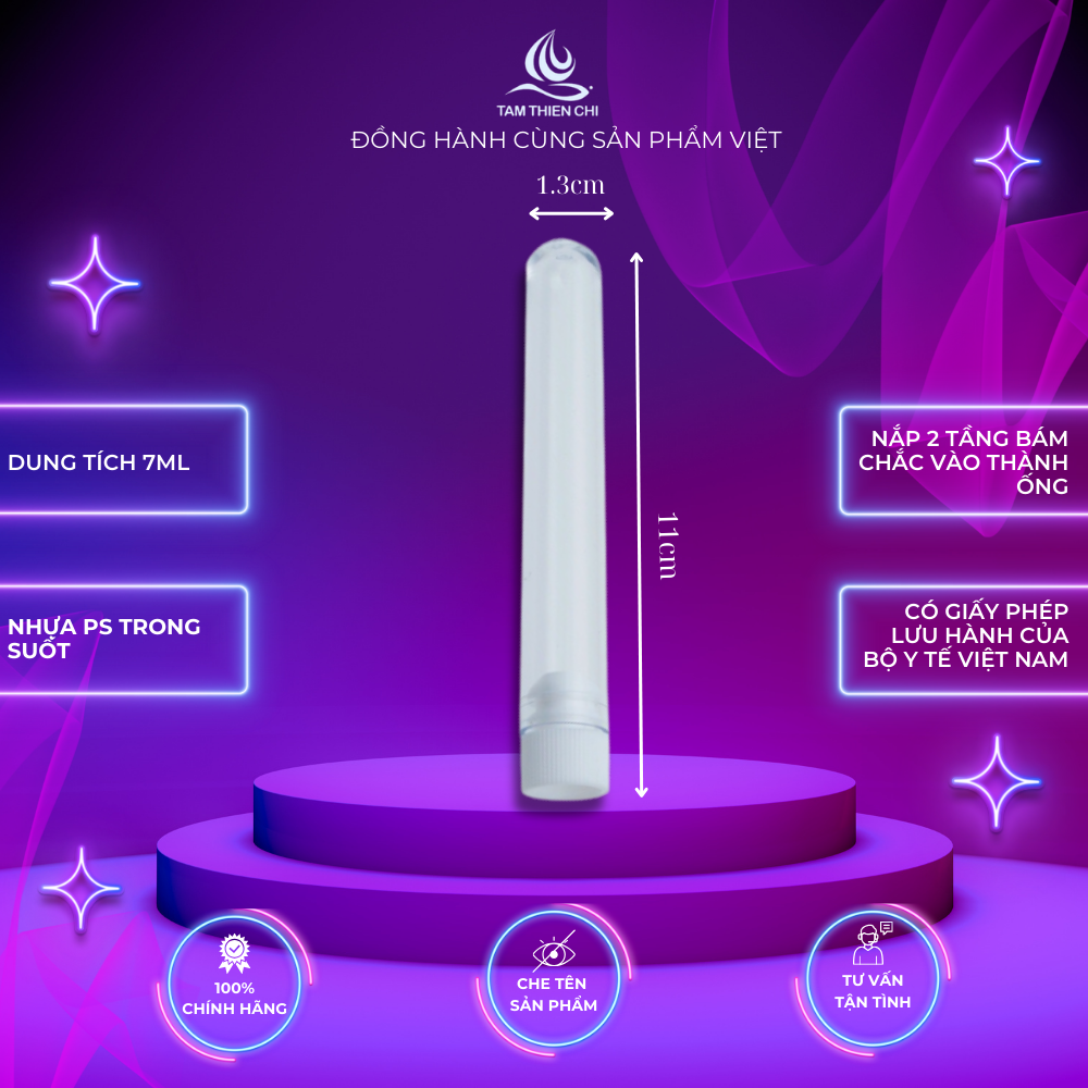 Ống đựng cây chải mi (không kèm chổi) ống nghiệm nhựa 7ml PS Hồng Thiện Mỹ trắng trong có nắp không nhãn túi 100 cái Tâm Thiện Chí