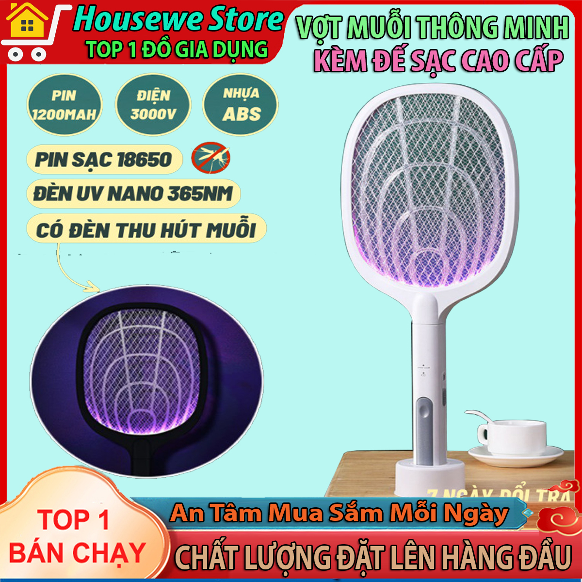 Vợt Muỗi Thông Minh Kiêm Đèn Bắt Muỗi Tự Động 2 Trong 1 Pin 1200mAh Tích Hợp Đèn Led Ánh Sáng Điện Quang Bắt Muỗi, Vợt Muỗi Tự Bắt Muỗi Thông Minh, Dụng Cụ Bắt Muỗi, Ruồi, Đèn Bắt Muỗi Kiêm Vợt Thông Minh
