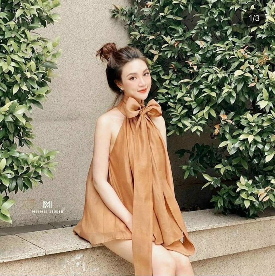 Áo kiểu nữ đẹp rẻ - Áo voan kiếng sát nách cột nơ cổ yếm tiểu thư cực xinh kèm dây TU