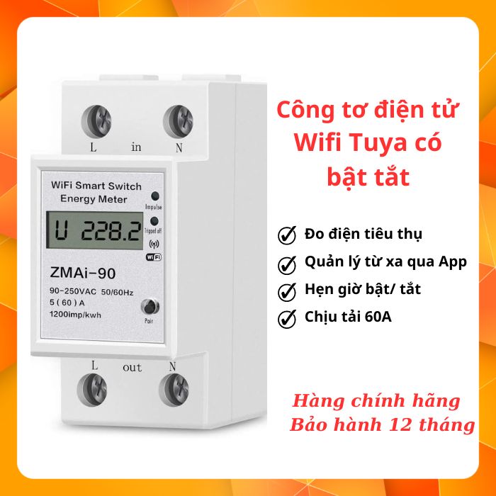 Công tơ điện tử 60a wifi tuya