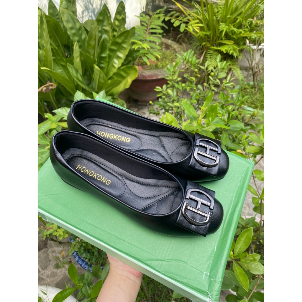 Giày bệt nữ da mềm mũi tròn đế cao su chống trơn trượt