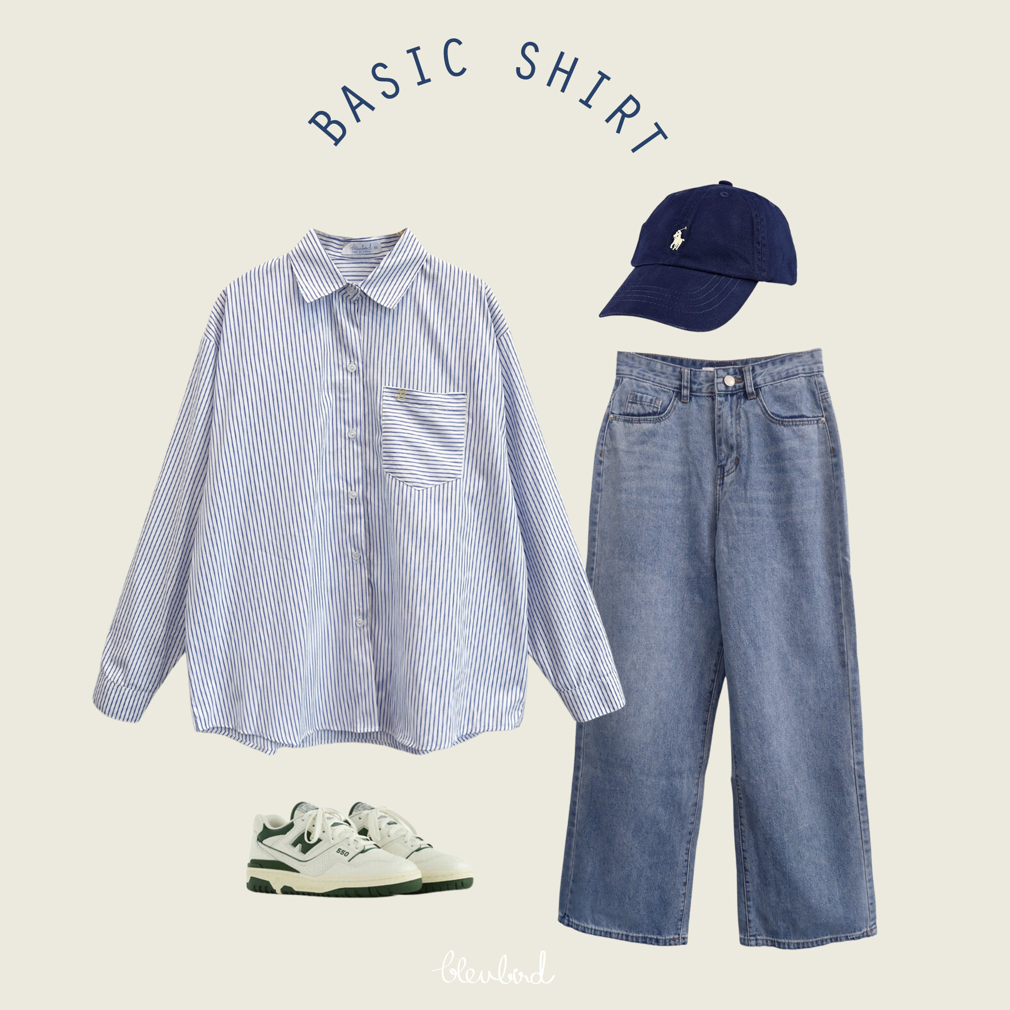 Bleubird áo sơ mi vải thô dáng rộng basic shirt