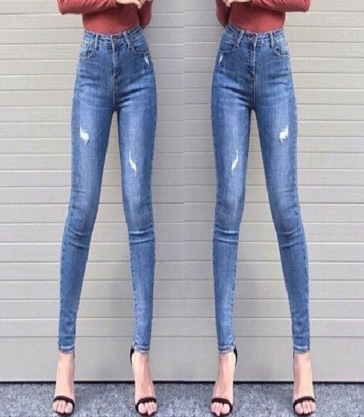 Quần Jean Nữ CS149 XANH WASH RÁCH KIỂU - Quần Jeans Nữ Lưng Cao Co Giãn Tốt - Quần Bò Nữ Kiểu Dáng Basic - 270203