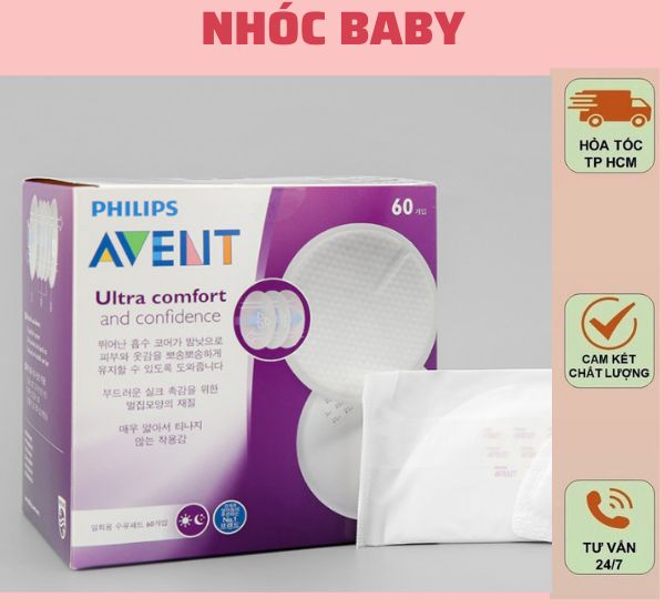 Miếng lót thấm sữa Philips Avent Dùng 1 Lần - Hộp 60 Miếng Siêu Thấm Hút và Chống Trào Ngược - 1 Đổi 1 Nếu Lỗi NSX