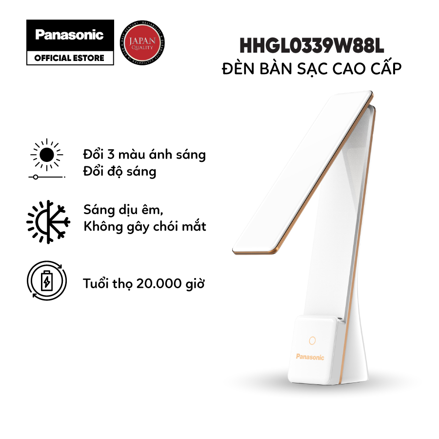 Đèn bàn học sạc pin led PANASONIC gấp gọn không dây HHGLT0339W88L