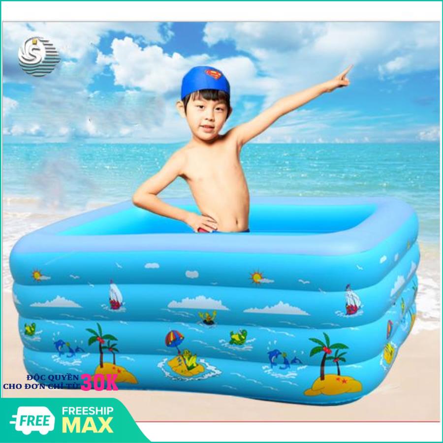 Bể bơi phao 3 tầng hình chữ nhật cho bé size 130x85x55cm