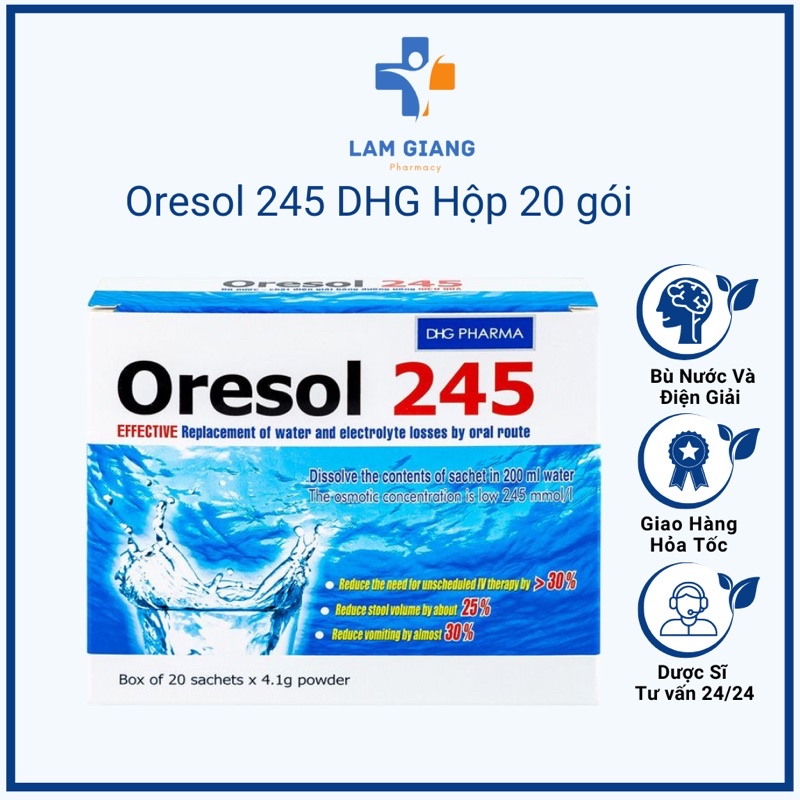 Bù điện giải oresol 245 của dhg hộp 20 gói