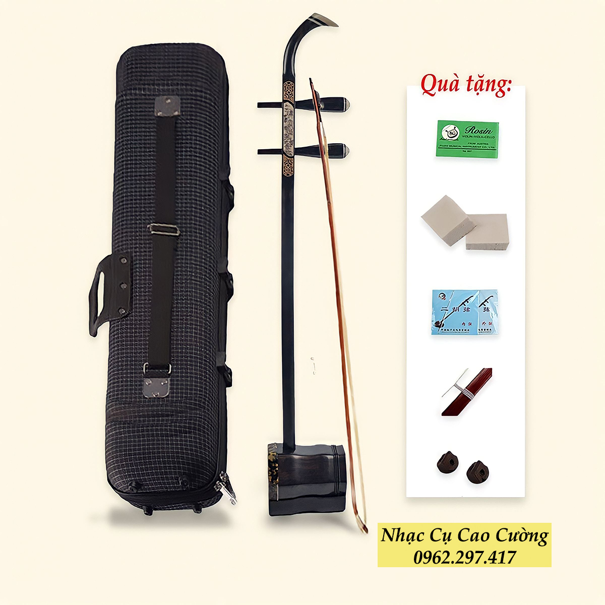 Đàn Nhị Gỗ Mun Cao Cấp Full Phụ Kiện Nhạc Cụ Cao Cường