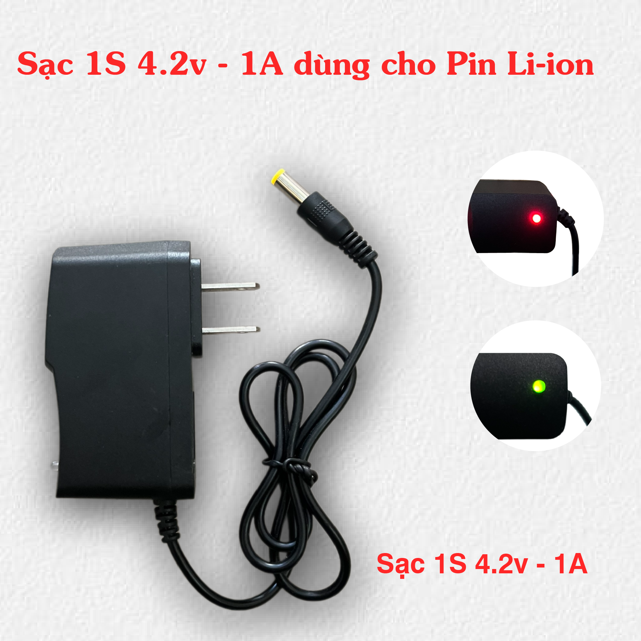Sạc 1s 4.2v 1a 2a, có đèn báo đầy, chuyên sạc pin lithium - li-ion - 18650 3.7v - 4.2v