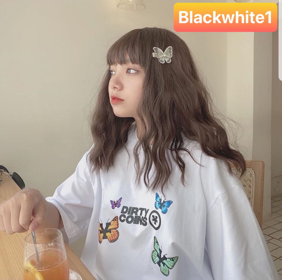 Áo thun swe bướm unisex 3d from rộng nam nữ blackwhite1