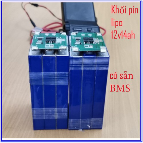 Compo Pin xe điện Khối pin Lipo 12v 14ah mới + có BMS 3s12a - lipo 12v + Bộ sạc 12.6V5A(hệ 12V 3 Cell 3.7V pin Lipo)