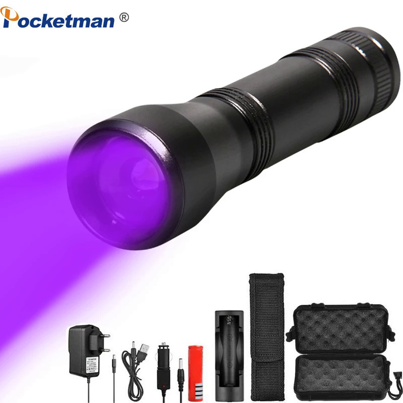 Siêu sáng LED UV đèn pin uv ánh sáng LED Torch ánh sáng 1 chế độ Zoomable 395nm đen ánh sáng bằng pin 18650