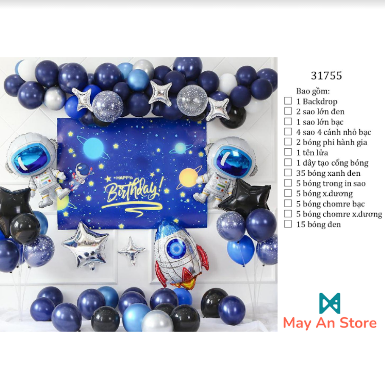 VŨ TRỤ BACKDROP - Combo bong bóng trang trí sinh nhật tông xanh đen galaxy