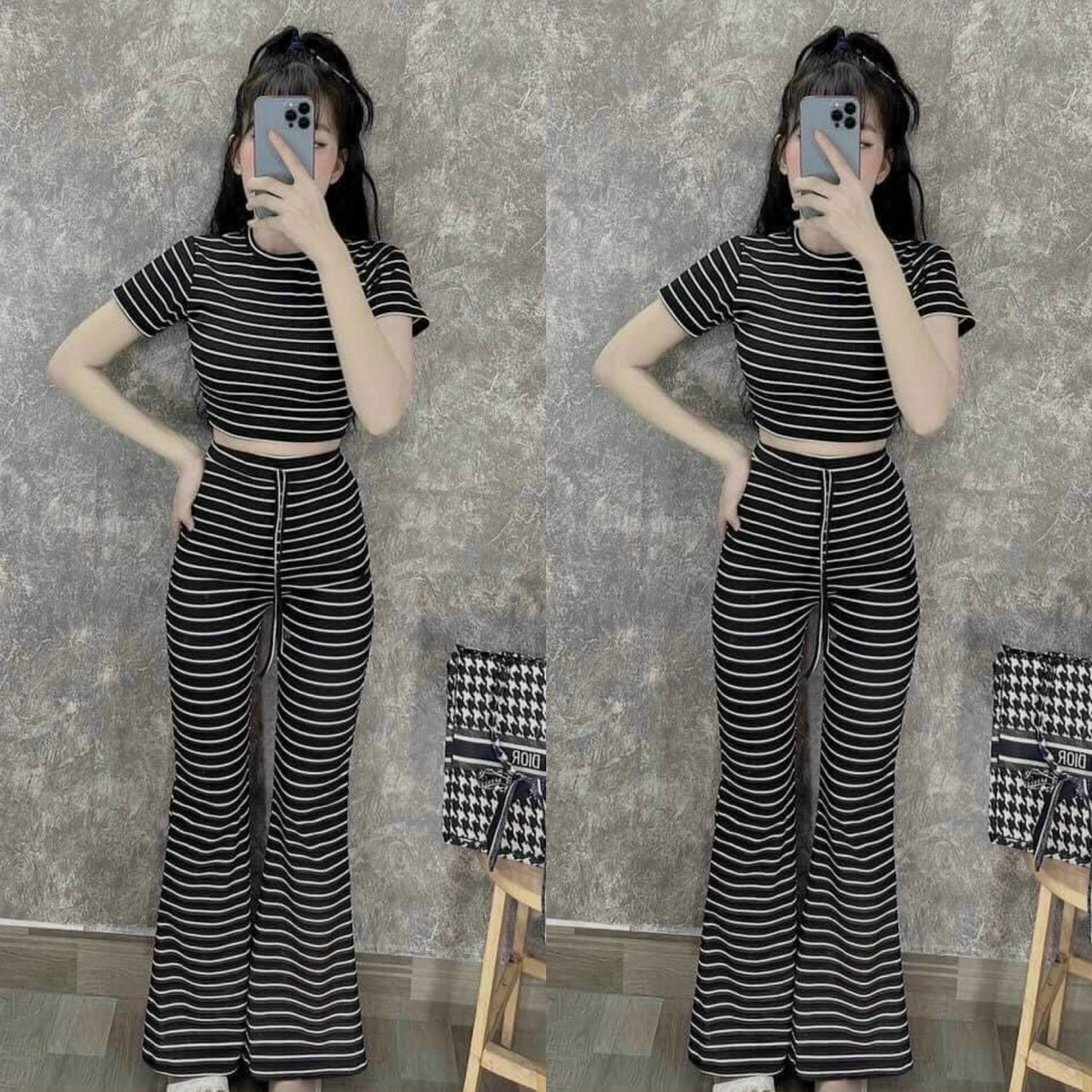 Set bộ thời trang ngắn tay, quần ống xòe dẽ thương