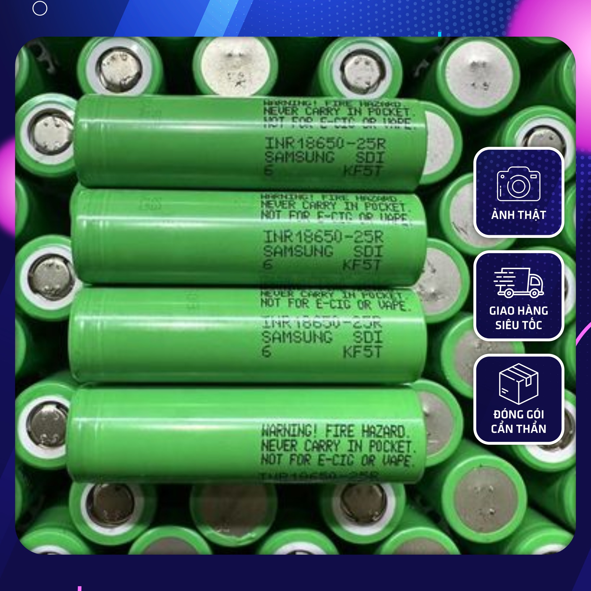 Pin 18650 Samsung 25R dung lượng 2700mAh - 3.7V xả 25A [Tặng thêm cell cùng loại]