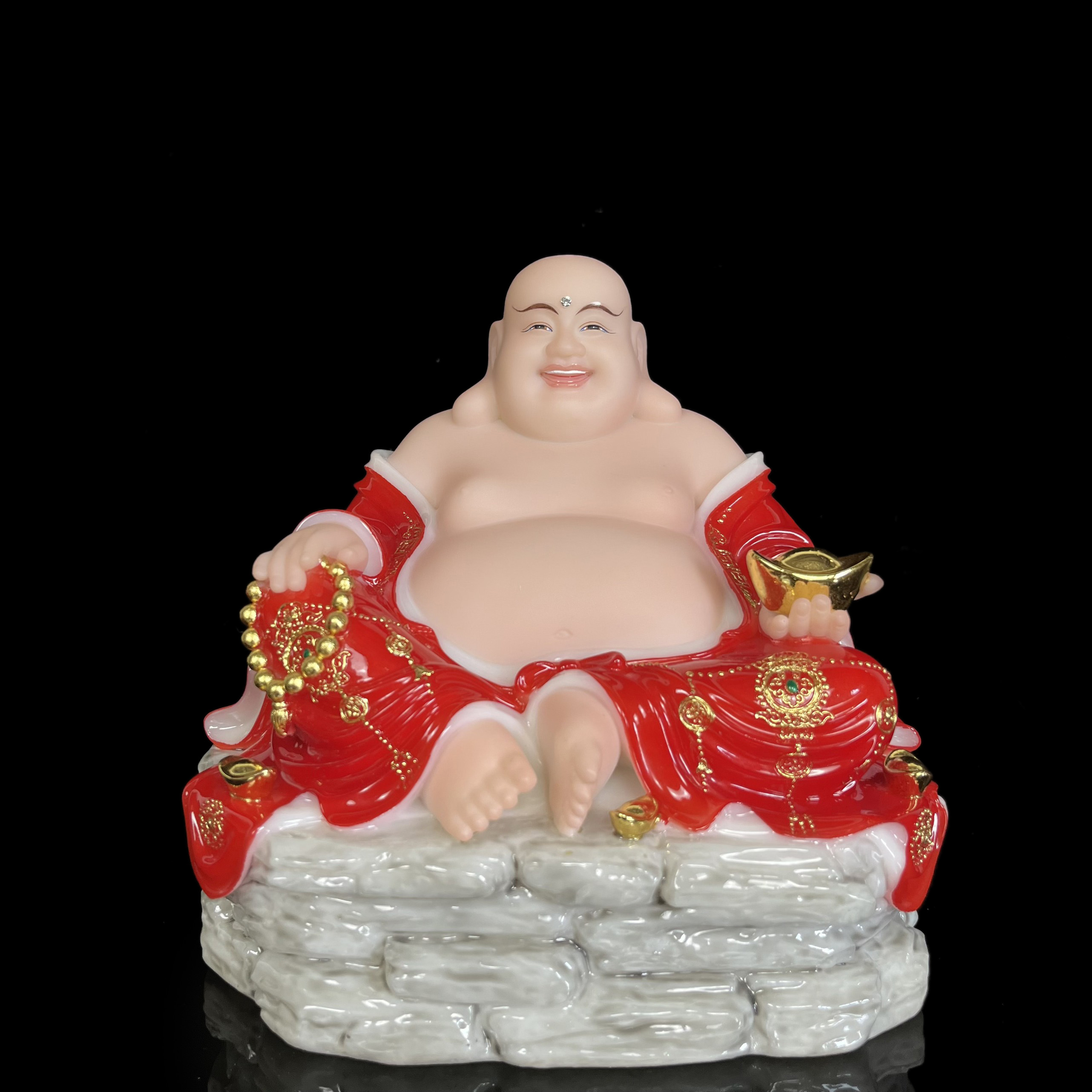 Tôn tượng di lặc 3703 12in 16in 19in vàng, xanh, đỏ , cam , xám bằng bột đá cao cấp - phật giáo tường thuận