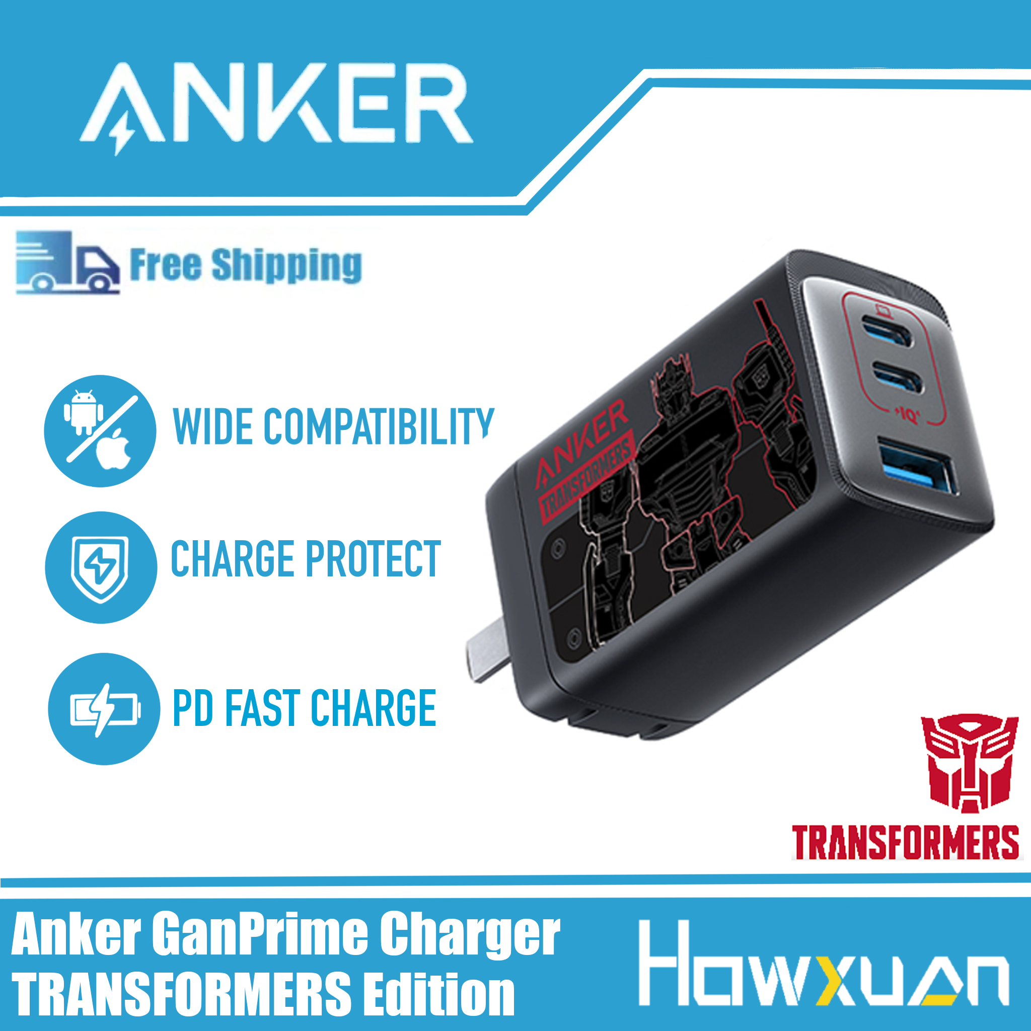 Anker USB C Charger, Anker 735 Charger GaNPrime 65W, 3-Port Fast Compact Foldable Wall Charger for M