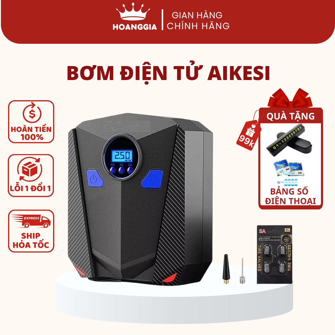 Bơm ô tô tự ngắt bơm lốp Aikesi bơm xe hơi xe máy đồng hồ điện tử tự ngắt thông minh