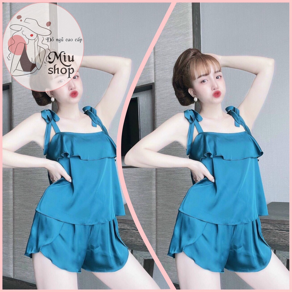 👉👉 Sét đồ ngủ 2 dây lụa satin👉👉 phối quần đùi họa tiết dễ thương đồ bộ cao cấp free size 58kg
