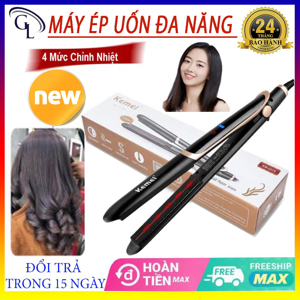 ]máy duỗi kiêm làm xoăn tóc có chỉnh nhiệt kemei - 2219
