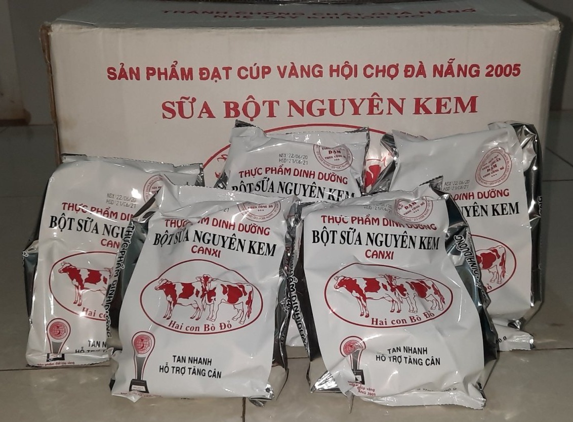 1 thùng sữa bột nguyên kem hai con bò đỏ - sữa bột nguyên kem canxi, thực phẩm dinh dương