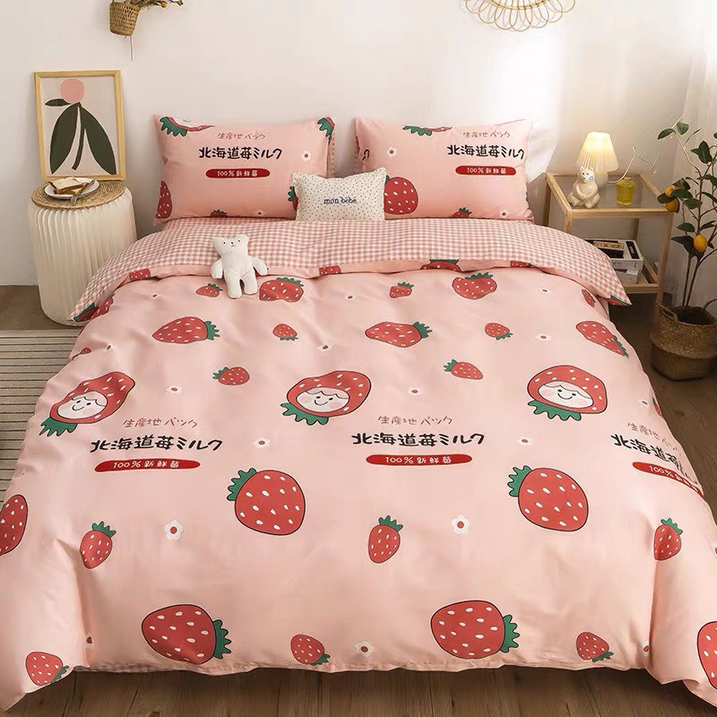 Bộ vỏ chăn kèm ga gối poly nhập mẫu bé dâu - emly bedding