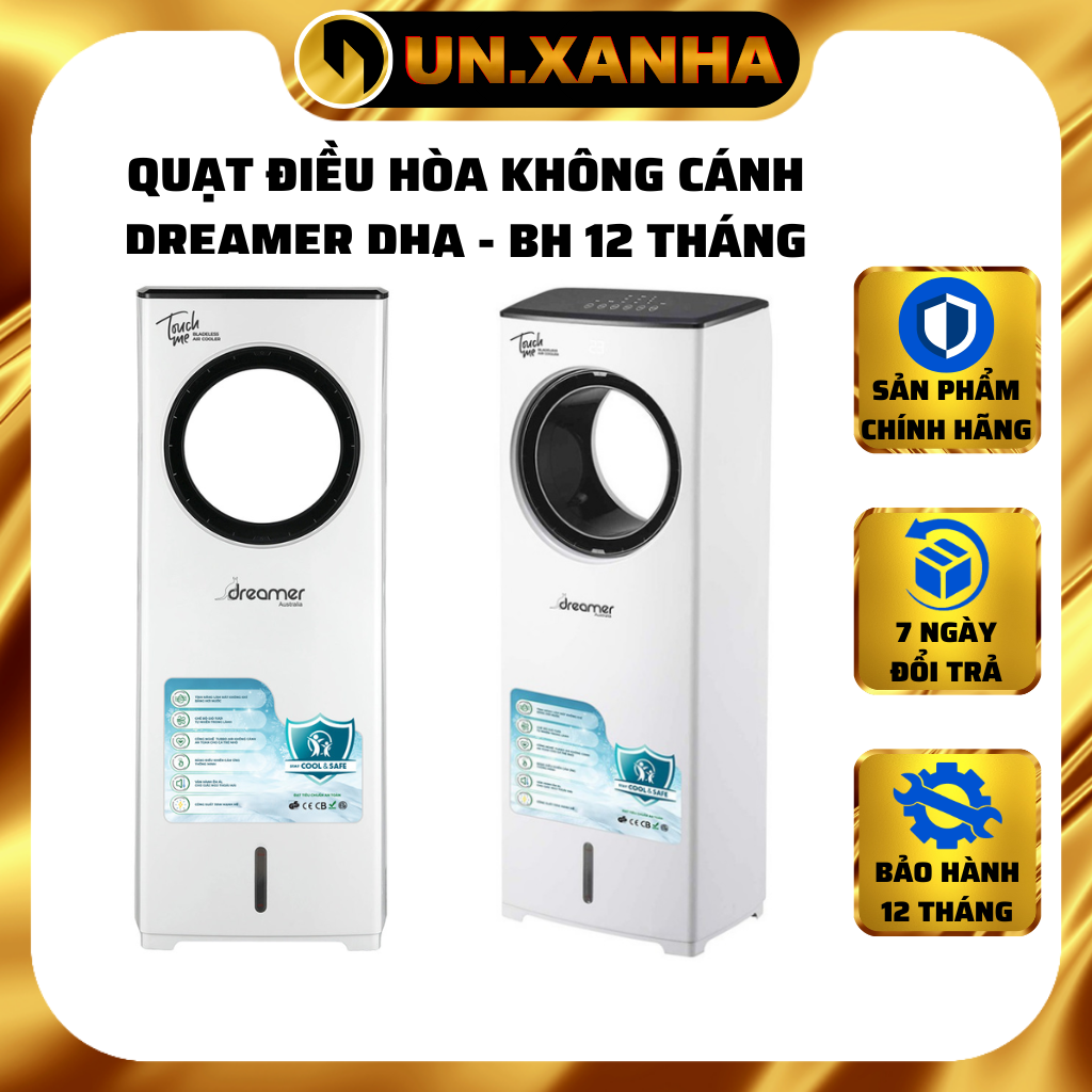 Quạt điều hòa không cánh dreamer dha-acb111w bảo hành 12 tháng 7 ngày đổi trả điều khiển từ xa chế độ làm công nghệ làm mát không khí turbo không cánh an toàn