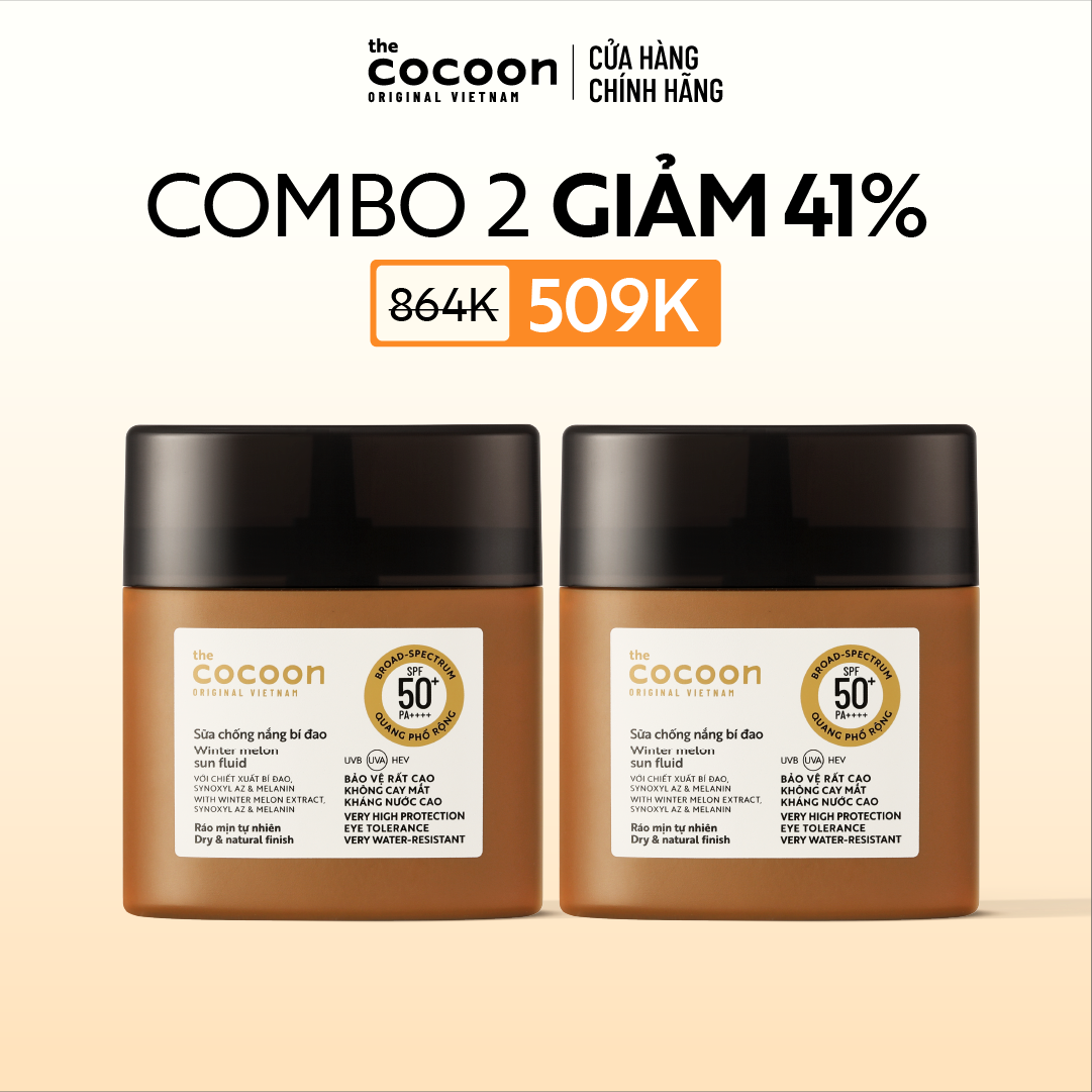 COMBO 2 Sữa chống nắng bí đao - Ráo mịn tự nhiên SPF 50+, UVA – PF 62.6 Cocoon 50ml