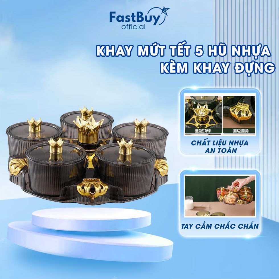 Khay Mứt 5 Hũ Tròn 1 Tầng  xoay 360 Độ Chất Liệu Nhựa Cao Cấp An Toàn Sức Khỏe, Khay Đựng Bánh Kẹo Tết Mẫu Mới 2024