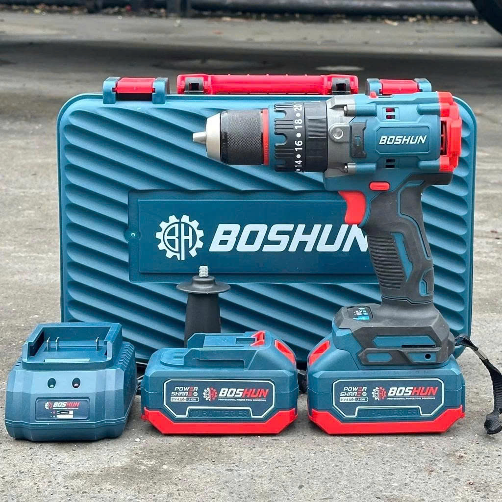 Hỏa Tốc Máy khoan pin BOSHUN ID1365BL, 3 Chức năng: Vít, Khoan, Búa; Lực 65Nm, Đầu kẹp 13mm, Không Chổi Than