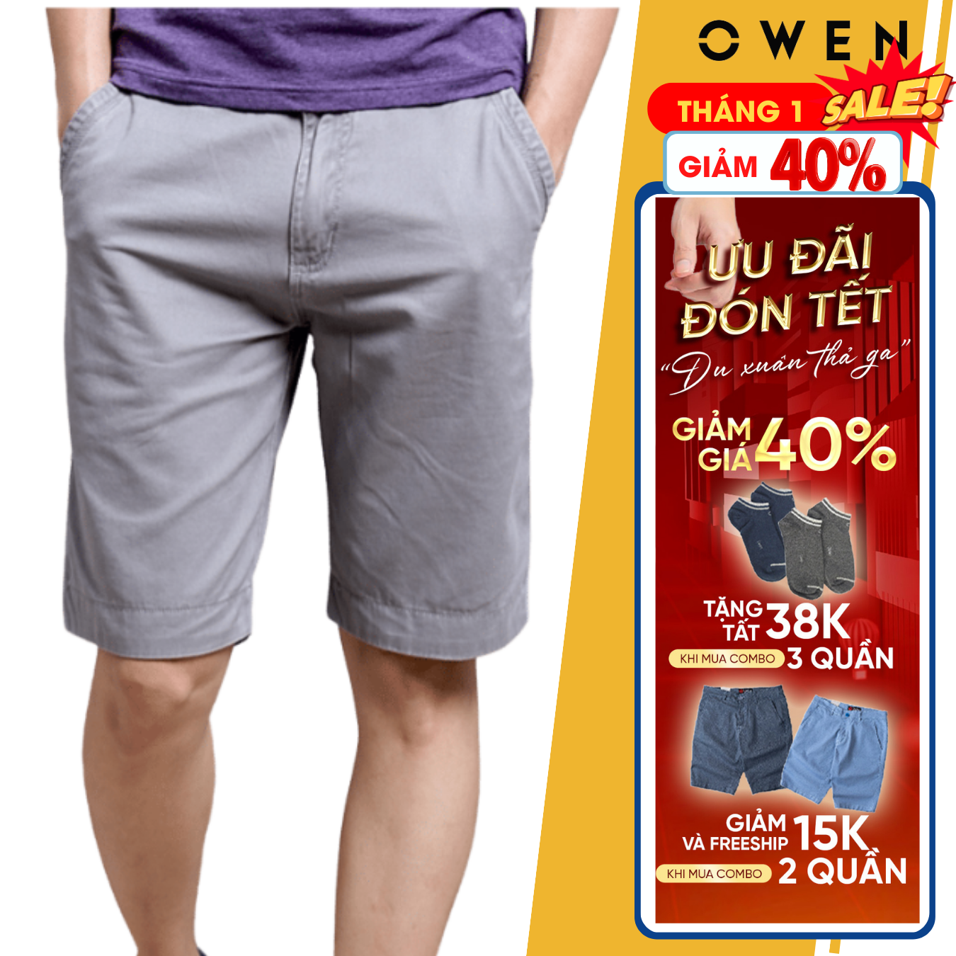 Combo ưu đãi quần short nam kaki cao cấp thể thao owen 7 màu chất kaki cotton cao cấp dày dặn co giãn trẻ trung ống đứng dáng ôm nhẹ năng động trẻ trung