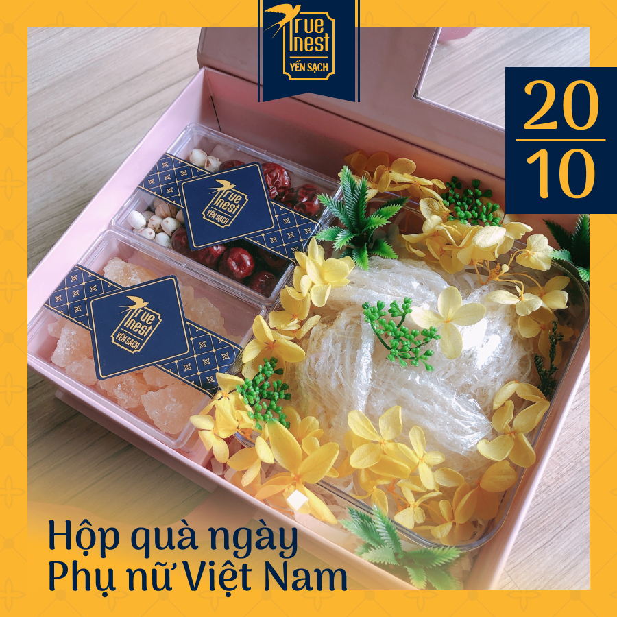 Hộp quà yến sào/saffron phối hoa sáp - Quà tặng 20/10