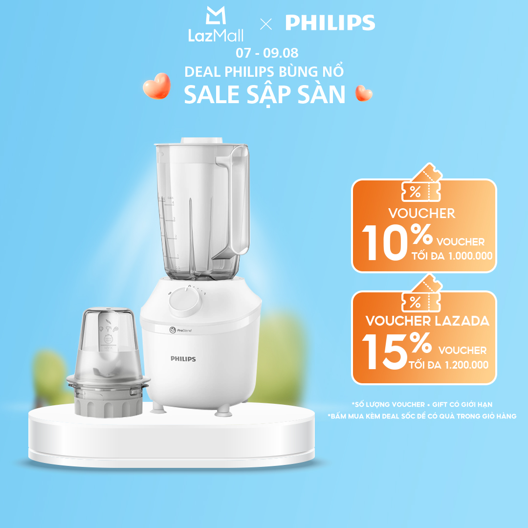 Máy Xay Sinh Tố Philips HR2041/10 450W Lưỡi Dao Xay Sắc Bén Có Thể Nghiền Đá-Xay Nhuyễn Mịn, Không Vón Cục Trong 45 Giây*-Hàng Phân Phối Chính Hãng