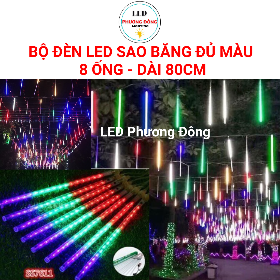 Bộ đèn led sao băng trang trí 8 ống - mỗi ống dài 80cm