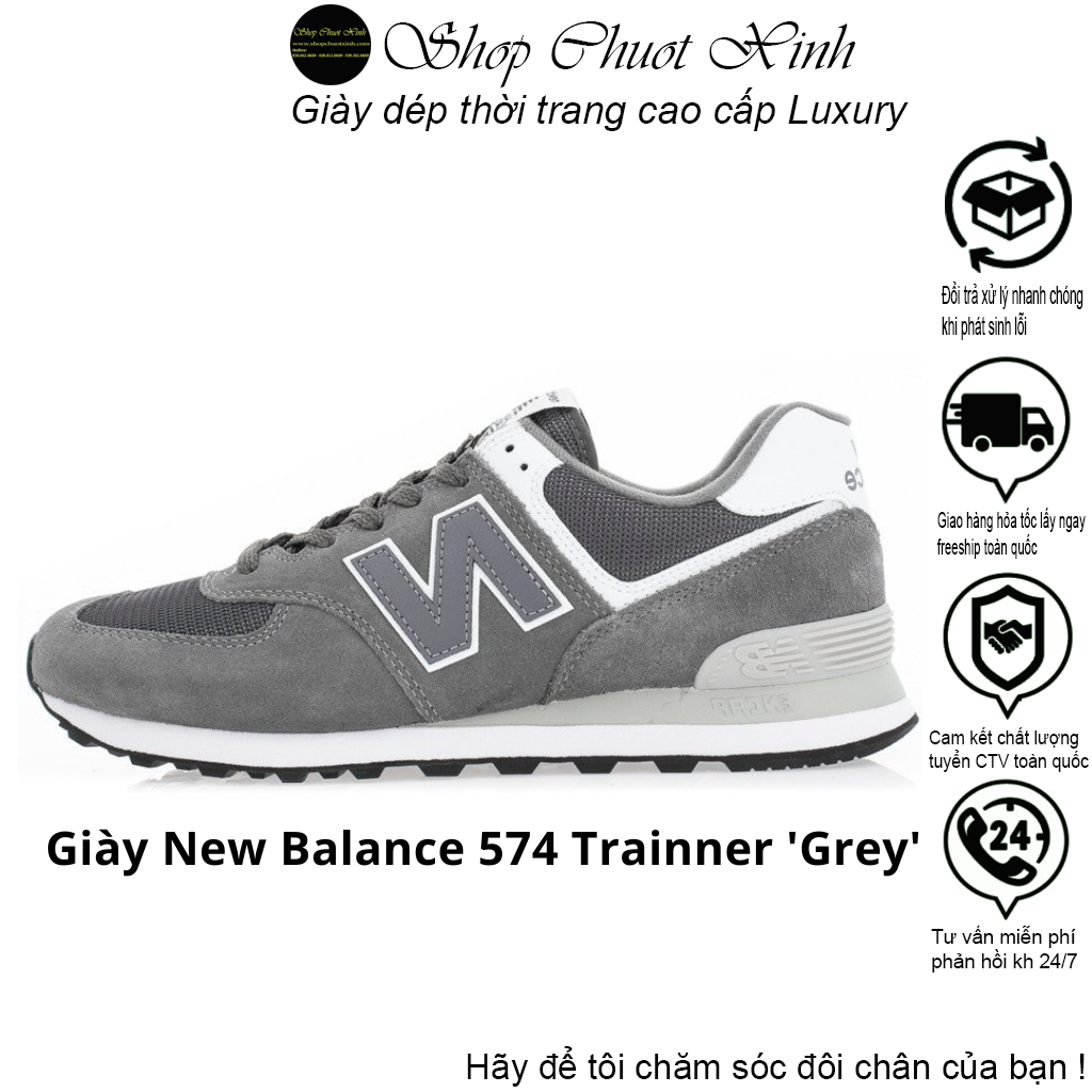 Giày nb574, giày newbance 574 bản trung cố thấp màu ghi xám lông chuột full size nam nữ đủ phụ kiện túi hộp box bv shopchuotxinh