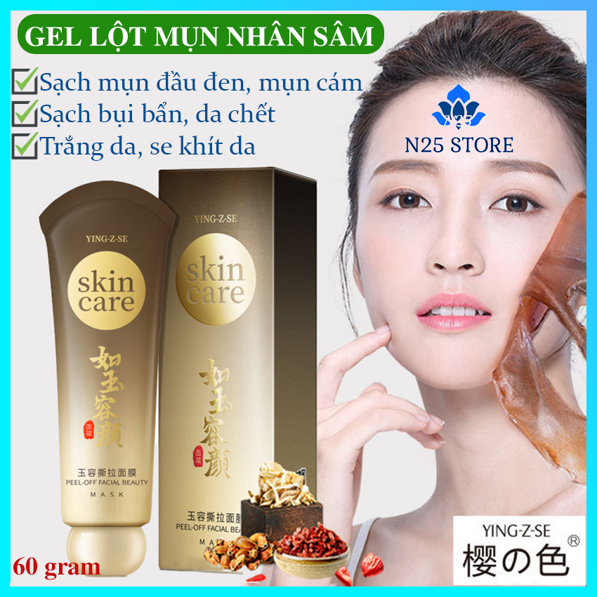Gel Lột Mụn Đầu Đen Nhân Sâm Skin Care Ying-Z-Se 60gram – Lột Sạch Mụn Đầu Đen, Mụn Cám, Se Khít Lỗ Chân Lông, Chăm Sóc Da Bằng Dưỡng Chất Nhân Sâm, Bột Trà Xanh, Mật Ong