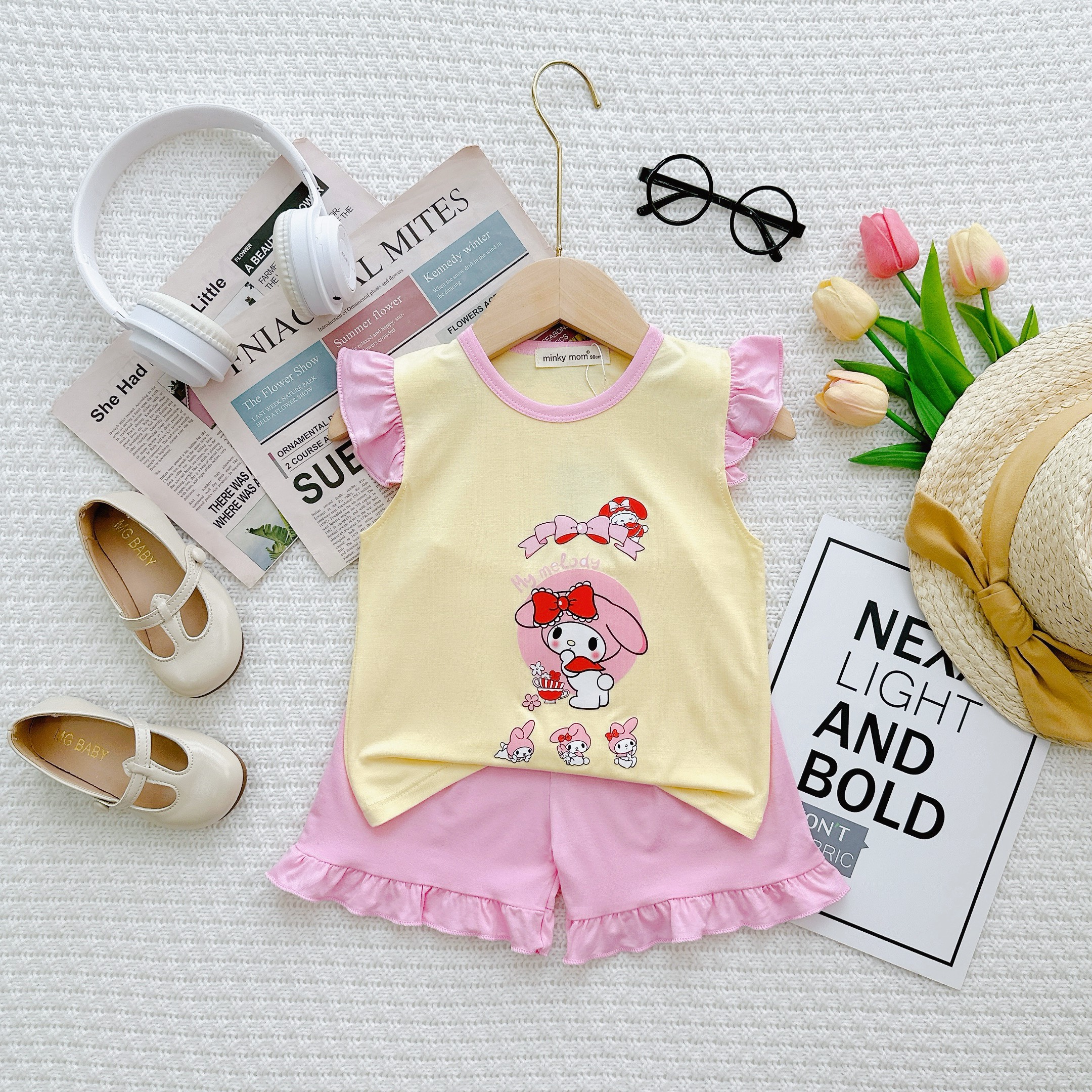 Bộ Cộc Tay Thun Lạnh Minky Mon Dẽ Thương Mềm Mịn Thoáng Mát Cho Bé Gái 7-27kg - 3