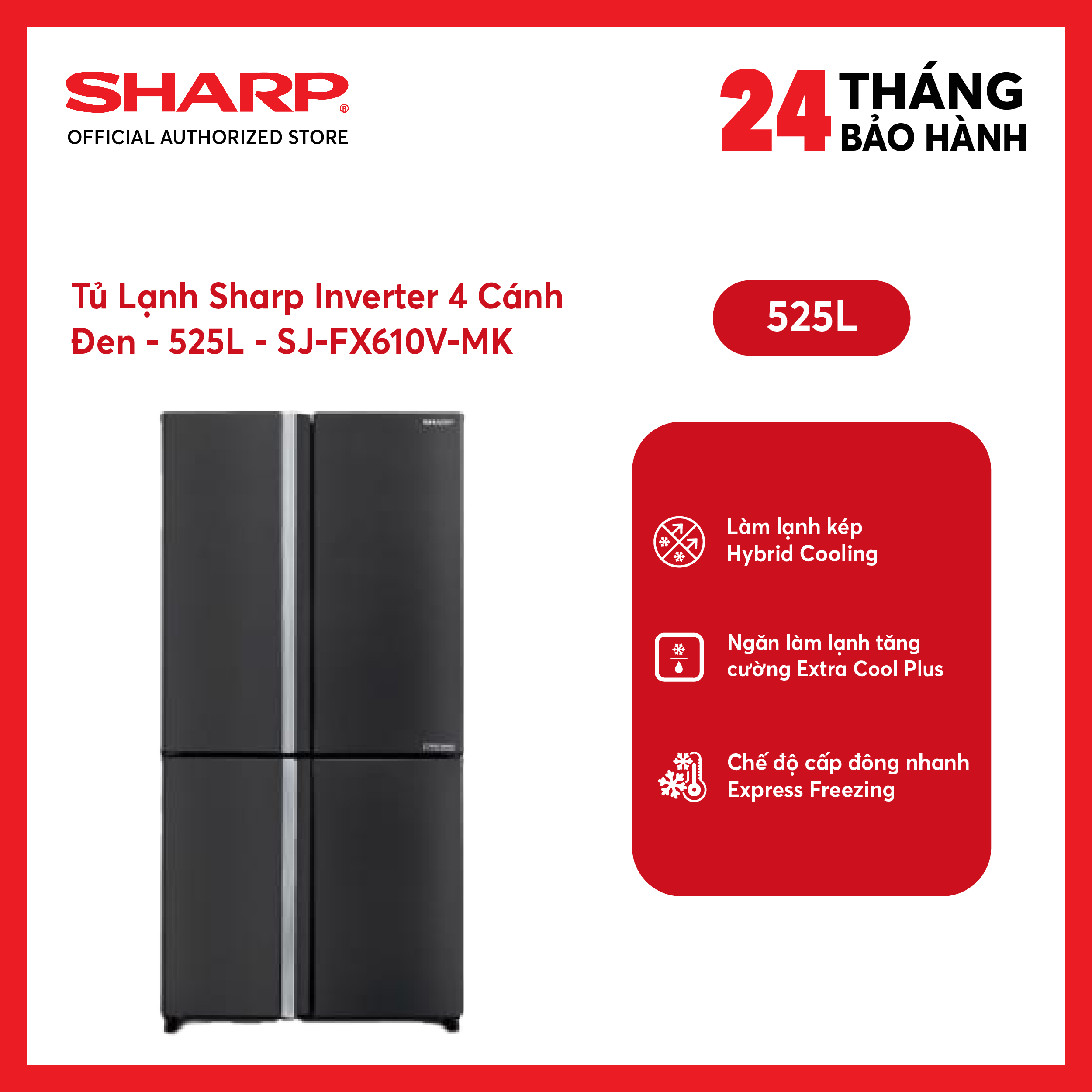 [MODEL 2026][FreeSHIP COD + Lắp Hà Nội] Tủ lạnh Sharp Inverter 525 lít SJ-FX610V-MK